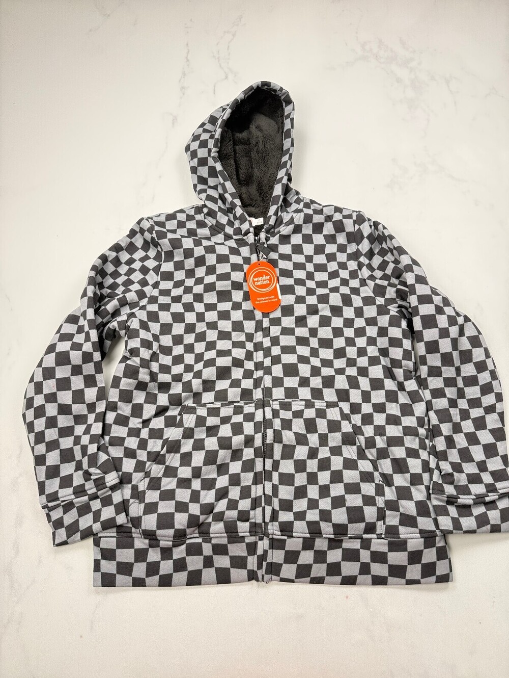 Wonder Nation Winter Full Zip Hoodie Black 90s VTG Checkered - Boys XXL